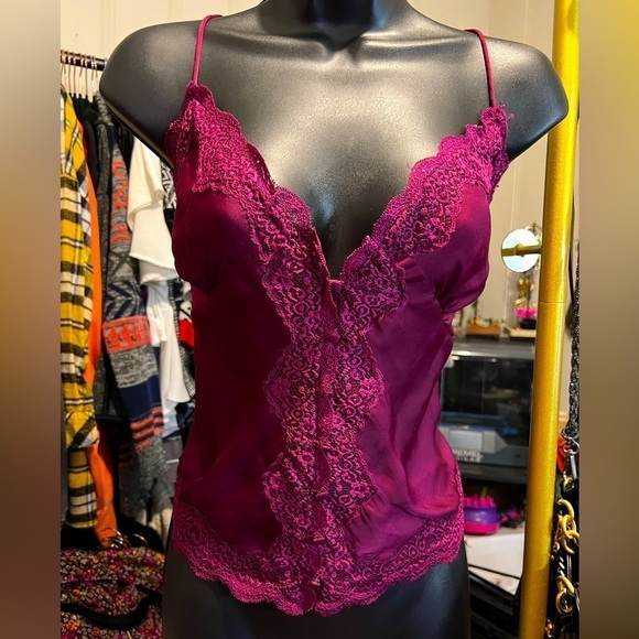 Free People Tops - Free People Elegance: Maroon Burgundy Wine Lacy Satin Camisole - Size Medium
